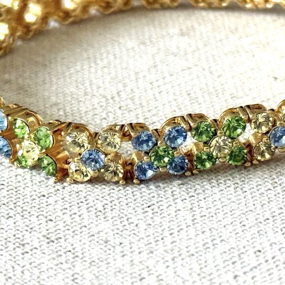 Vintage Joan Rivers Floral Swarovski Bracelet 7.75” Pastel Fairycore Signed - Picture 7 of 8